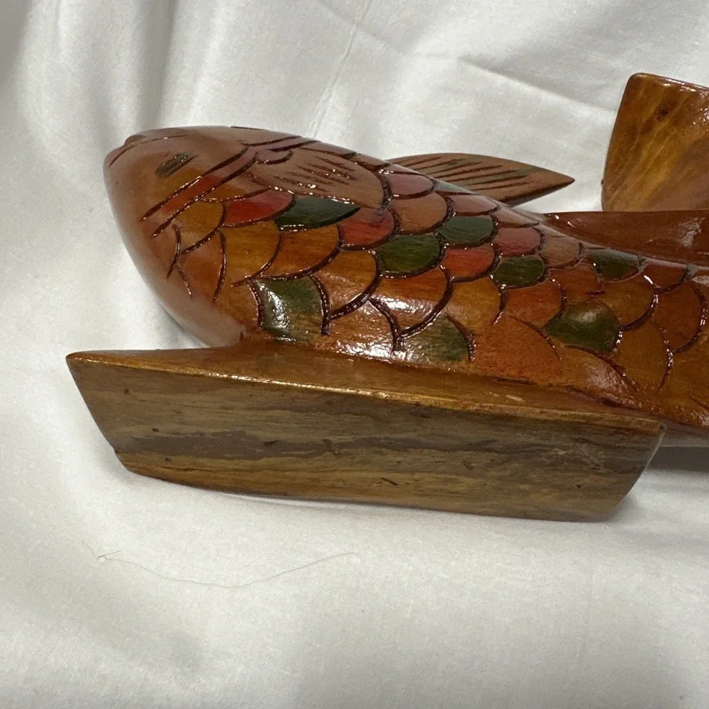 Hand‎ Carved Wooden Fish from Haiti Detailed Tri-Tone Color Wood Decor
